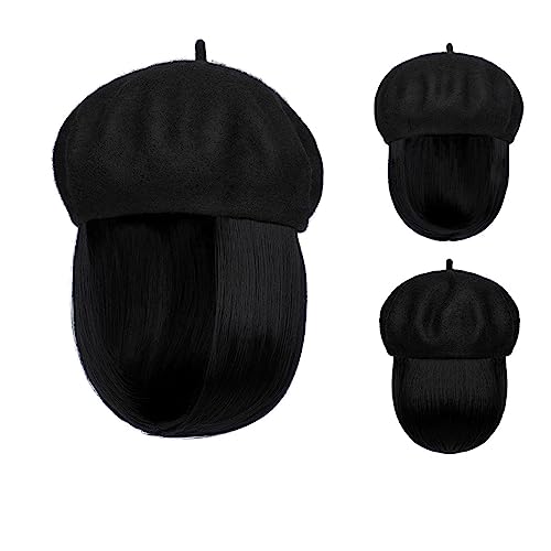 Kappe mit Haarverlängerungen für Damen Bob Hat Perücke 9,5 Zoll Gerade Kurze Synthetische Bobo Perücken Hut Mit Natürlichem Haar Hut Perücke für Frauen(4) von TEESONG