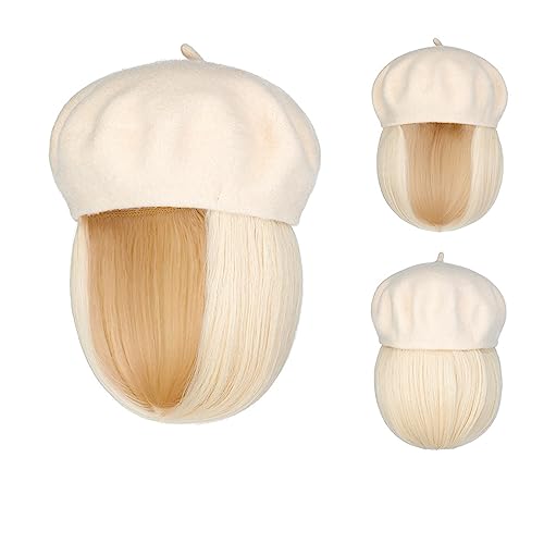 Kappe mit Haarverlängerungen für Damen Bob Hat Perücke 9,5 Zoll Gerade Kurze Synthetische Bobo Perücken Hut Mit Natürlichem Haar Hut Perücke für Frauen(5) von TEESONG
