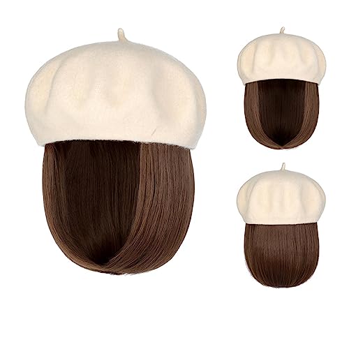 Kappe mit Haarverlängerungen für Damen Bob Hat Perücke 9,5 Zoll Gerade Kurze Synthetische Bobo Perücken Hut Mit Natürlichem Haar Hut Perücke für Frauen(7) von TEESONG
