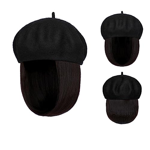 Kappe mit Haarverlängerungen für Damen Bob Hat Perücke 9,5 Zoll Gerade Kurze Synthetische Bobo Perücken Hut Mit Natürlichem Haar Hut Perücke für Frauen(8) von TEESONG