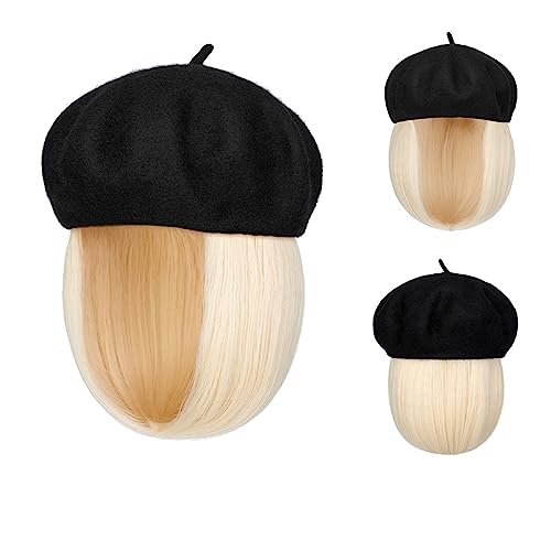 Kappe mit Haarverlängerungen für Damen Bob Hat Perücke 9,5 Zoll Gerade Kurze Synthetische Bobo Perücken Hut Mit Natürlichem Haar Hut Perücke für Frauen(9) von TEESONG