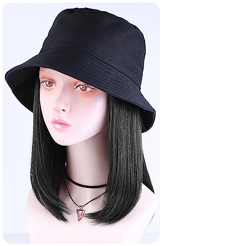 Kappe mit Haarverlängerungen für Damen Eimer Hut Synthetische Mit Haar Cap Mode Kurze Gerade Bob Herbst Herbst Hut Perücken für Frauen Clip Auf Haar Extensions Hut Perücke für Frauen(1) von TEESONG