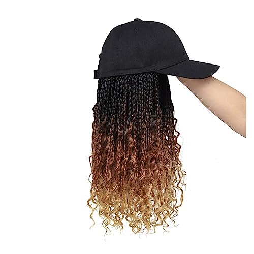 Kappe mit Haarverlängerungen für Damen Geflochtene Baseballkappe Perücke Zöpfe Haarverlängerungen mit Hüten Schwarz Synthetische Lockige Haarkappe Perücke für Frauen Hut Perücke für Frauen(3.18inch) von TEESONG