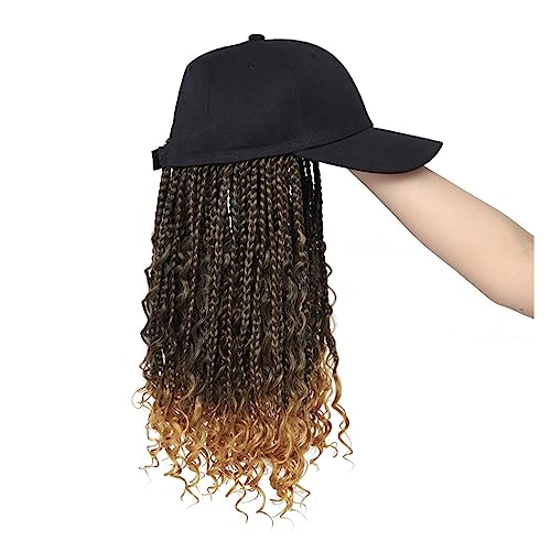 Kappe mit Haarverlängerungen für Damen Geflochtene Baseballkappe Perücke Zöpfe Haarverlängerungen mit Hüten schwarz synthetische lockige Haarkappe Perücke für Frauen Hut Perücke für Frauen(1.14inches) von TEESONG