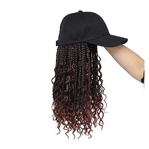 Kappe mit Haarverlängerungen für Damen Geflochtene Baseballkappe Perücke Zöpfe Haarverlängerungen mit Hüten schwarz synthetische lockige Haarkappe Perücke für Frauen Hut Perücke für Frauen(4.18inches) von TEESONG