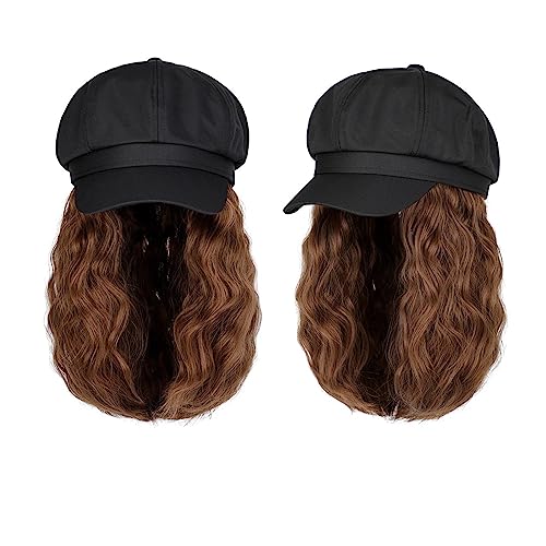 Kappe mit Haarverlängerungen für Damen Kappe Hut Perücke 10 Zoll Wellenförmige Lockige Synthetische Perücken Natürliche Baseball Hut Perücken Hut Befestigt Synthetische Haar Extensions Hut Perücke für von TEESONG