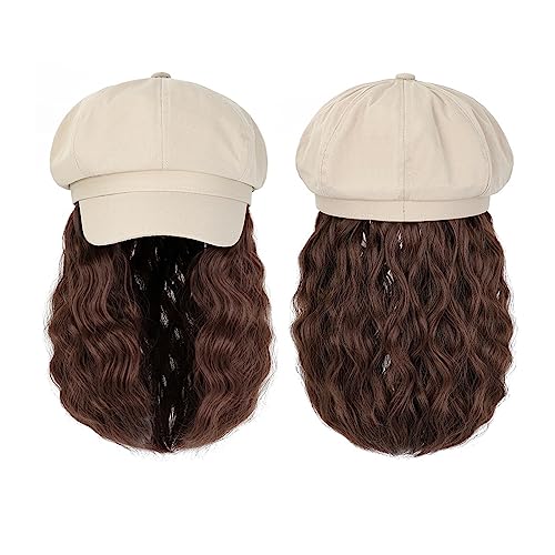 Kappe mit Haarverlängerungen für Damen Kappe Hut Perücke 10 Zoll Wellenförmige Lockige Synthetische Perücken Natürliche Baseball Hut Perücken Hut Befestigt Synthetische Haar Extensions Hut Perücke für von TEESONG