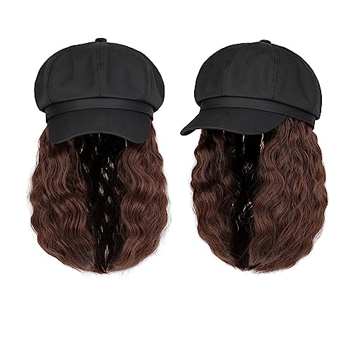 Kappe mit Haarverlängerungen für Damen Kappe Hut Perücke 10 Zoll Wellenförmige Lockige Synthetische Perücken Natürliche Baseball Hut Perücken Hut Befestigt Synthetische Haar Extensions Hut Perücke für von TEESONG