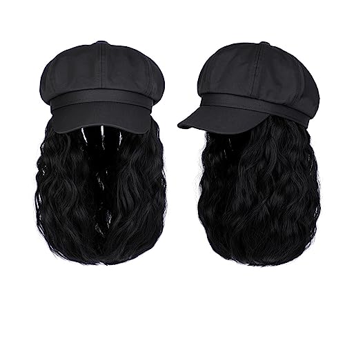 Kappe mit Haarverlängerungen für Damen Kappe Hut Perücke 10 Zoll Wellenförmige Lockige Synthetische Perücken Natürliche Baseball Hut Perücken Hut Befestigte Synthetische Haar Extensions Hut Perücke von TEESONG