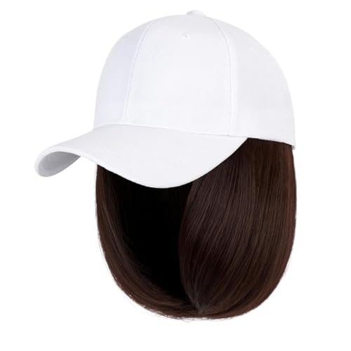 Kappe mit Haarverlängerungen für Damen Kappe Synthetische Perücke Haar Extensions Haar Perücken für Frauen Kurze Gerade Bob Hohe Temperatur Faser Einstellbare Hip Hop Baseball Kappe Hut Perücke für von TEESONG