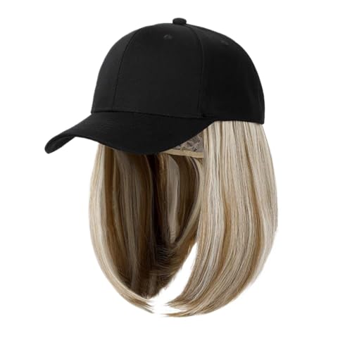 Kappe mit Haarverlängerungen für Damen Kappe Synthetische Perücke Haar Extensions Haar Perücken für Frauen Kurze Gerade Bob Hohe Temperatur Faser Einstellbare Hip Hop Baseball Kappe Hut Perücke für von TEESONG