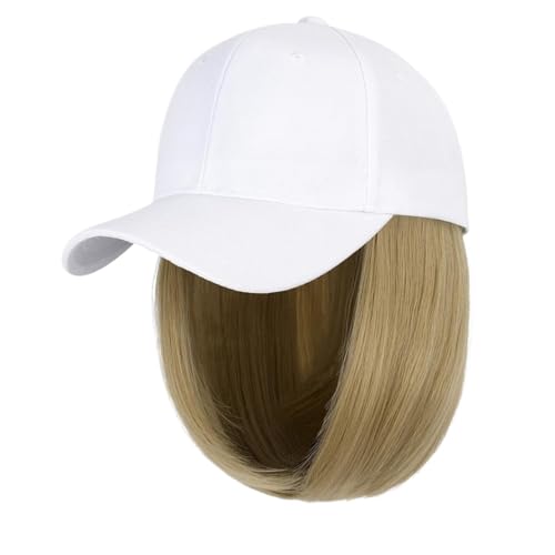 Kappe mit Haarverlängerungen für Damen Kappe Synthetische Perücke Haar Extensions Haar Perücken für Frauen Kurze Gerade Bob Hohe Temperatur Faser Einstellbare Hip Hop Baseball Kappe Hut Perücke für von TEESONG