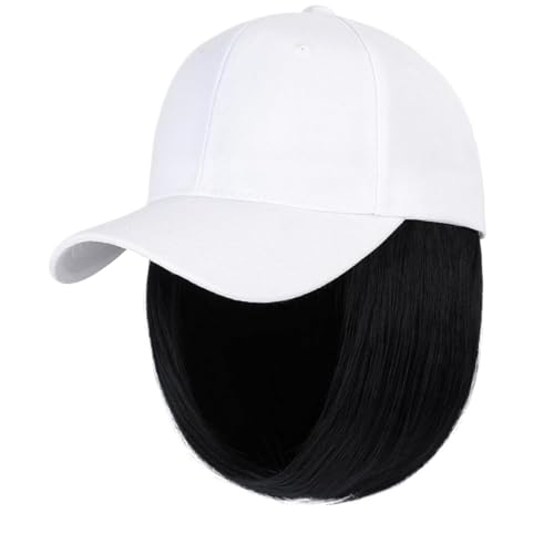 Kappe mit Haarverlängerungen für Damen Kappe Synthetische Perücke Haarverlängerungen Haar Perücken für Frauen Kurze Gerade Bob Hohe Temperatur Faser Einstellbare Hip Hop Baseball Kappe Hut Perücke für von TEESONG