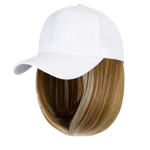 Kappe mit Haarverlängerungen für Damen Kappe Synthetische Perücke Haarverlängerungen Haar Perücken für Frauen Kurze Gerade Bob Hohe Temperatur Faser Einstellbare Hip Hop Baseball Kappe Hut Perücke für von TEESONG