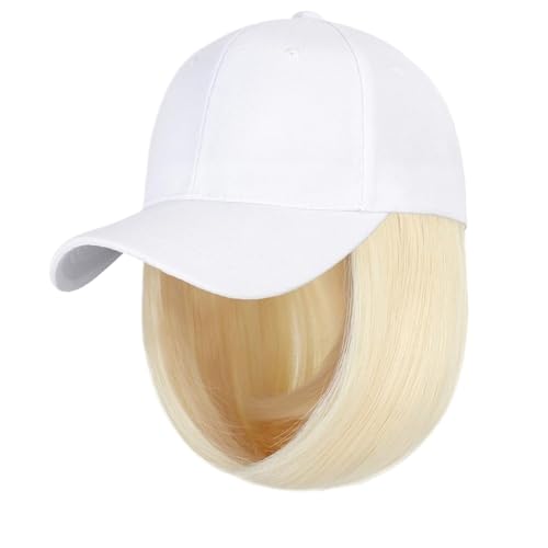 Kappe mit Haarverlängerungen für Damen Kappe Synthetische Perücke Haarverlängerungen Haar Perücken für Frauen Kurze Gerade Bob Hohe Temperatur Faser Einstellbare Hip Hop Baseball Kappe Hut Perücke für von TEESONG