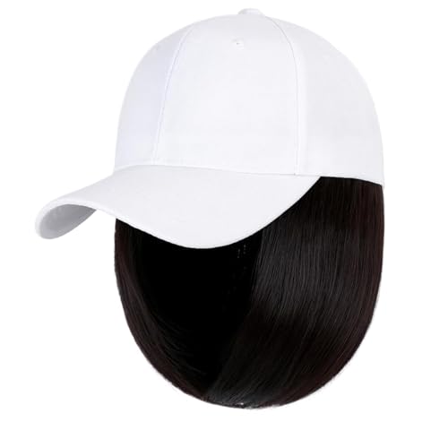 Kappe mit Haarverlängerungen für Damen Kappe Synthetische Perücke Haarverlängerungen Haar Perücken für Frauen Kurze Gerade Bob Hohe Temperatur Faser Einstellbare Hip Hop Baseball Kappe Hut Perücke für von TEESONG