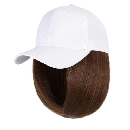 Kappe mit Haarverlängerungen für Damen Kappe Synthetische Perücke Haarverlängerungen Haar Perücken für Frauen Kurze Gerade Bob Hohe Temperatur Faser Einstellbare Hip Hop Baseball Kappe Hut Perücke für von TEESONG