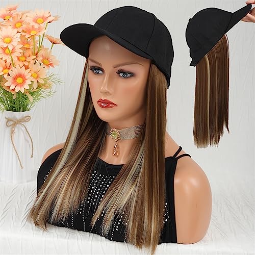 Kappe mit Haarverlängerungen für Damen Lange gewellte synthetische Hut Perücke Baseballkappe mit Haarverlängerungen Hut Perücke Knochen Hellblond Connect Perücke verstellbar für Frauen Hut Perücke für von TEESONG