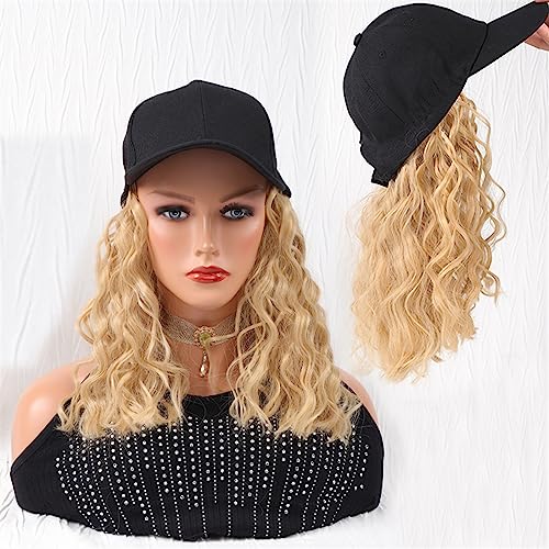Kappe mit Haarverlängerungen für Damen Lange gewellte synthetische Hut Perücke Baseballkappe mit Haarverlängerungen Hut Perücke Knochen Hellblond Connect Perücke verstellbar für Frauen Hut Perücke für von TEESONG