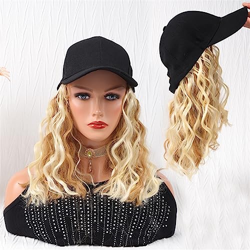 Kappe mit Haarverlängerungen für Damen Lange gewellte synthetische Hut Perücke Baseballkappe mit Haarverlängerungen Hut Perücke Knochen Hellblond Connect Perücke verstellbar für Frauen Hut Perücke für von TEESONG