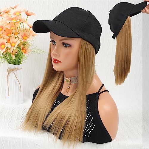 Kappe mit Haarverlängerungen für Damen Lange gewellte synthetische Hut Perücke Baseballkappe mit Haarverlängerungen Hut Perücke Knochen Hellblond Connect Perücke verstellbar für Frauen Hut Perücke für von TEESONG