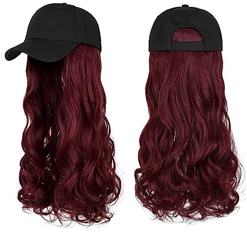 Kappe mit Haarverlängerungen für Damen Lange gewellte synthetische Perücke Baseballkappe mit Haarverlängerungen Hutperücken Knochen Natural Black Connect Wig Einstellbar für Frauen Hut Perücke für von TEESONG