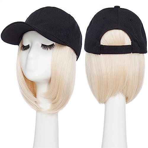 Kappe mit Haarverlängerungen für Damen Synthetische 6 Zoll Baseball Perücke Bob Perücke schwarz Hut Perücken Kappe mit Haar natürlich anschließen Bob Haar verstellbare Baseballkappe Hut Perücke für von TEESONG