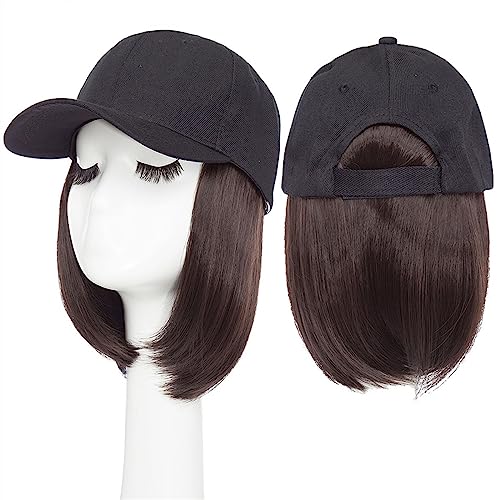 Kappe mit Haarverlängerungen für Damen Synthetische 6 Zoll Baseball Perücke Bob Perücke schwarz Hut Perücken Kappe mit Haar natürlich anschließen Bob Haar verstellbare Baseballkappe Hut Perücke für von TEESONG