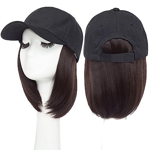 Kappe mit Haarverlängerungen für Damen Synthetische 6 Zoll Baseball Perücke Bob Perücke schwarz Hut Perücken Kappe mit Haar natürlich anschließen Bob Haar verstellbare Baseballkappe Hut Perücke für von TEESONG