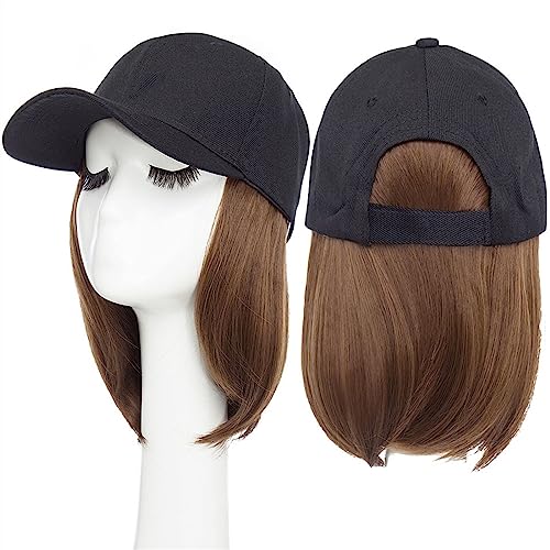 Kappe mit Haarverlängerungen für Damen Synthetische 6 Zoll Baseball Perücke Bob Perücke schwarz Hut Perücken Kappe mit Haar natürlich anschließen Bob Haar verstellbare Baseballkappe Hut Perücke für von TEESONG