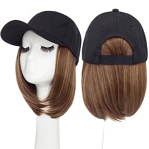Kappe mit Haarverlängerungen für Damen Synthetische 6 Zoll Baseball Perücke Bob Perücke schwarz Hut Perücken Kappe mit Haar natürlich verbinden Bob Haar verstellbare Baseballkappe Hut Perücke für von TEESONG
