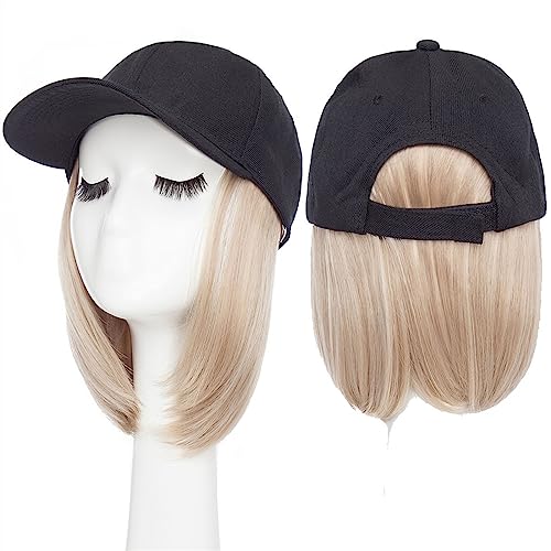 Kappe mit Haarverlängerungen für Damen Synthetische 6 Zoll Baseball Perücke Bob Perücke schwarz Hut Perücken Kappe mit Haar natürlich verbinden Bob Haar verstellbare Baseballkappe Hut Perücke für von TEESONG