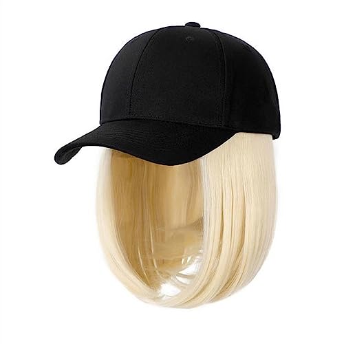 Kappe mit Haarverlängerungen für Damen Synthetische Einstellbare Schwarze Hut Perücken Kurze Bob Gerade Baseball Kappe Perücke Nahtlose Verbindung Haarverlängerungen für Frauen Hut Perücke für von TEESONG