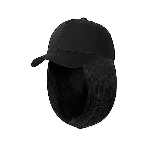 Kappe mit Haarverlängerungen für Damen Synthetische Einstellbare Schwarze Hut Perücken Kurze Bob Gerade Baseball Kappe Perücke Nahtlose Verbindung Haarverlängerungen für Frauen Hut Perücke für von TEESONG