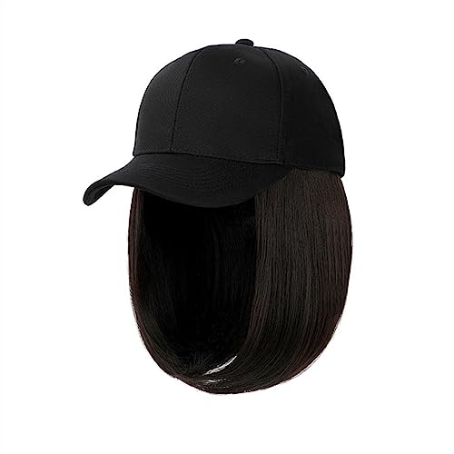 Kappe mit Haarverlängerungen für Damen Synthetische Einstellbare Schwarze Hut Perücken Kurze Bob Gerade Baseball Kappe Perücke Nahtlose Verbindung Haarverlängerungen für Frauen Hut Perücke für von TEESONG