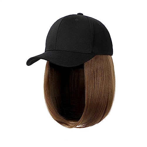 Kappe mit Haarverlängerungen für Damen Synthetische Einstellbare Schwarze Hut Perücken Kurze Bob Gerade Baseball Kappe Perücke Nahtlose Verbindung Haarverlängerungen für Frauen Hut Perücke für von TEESONG