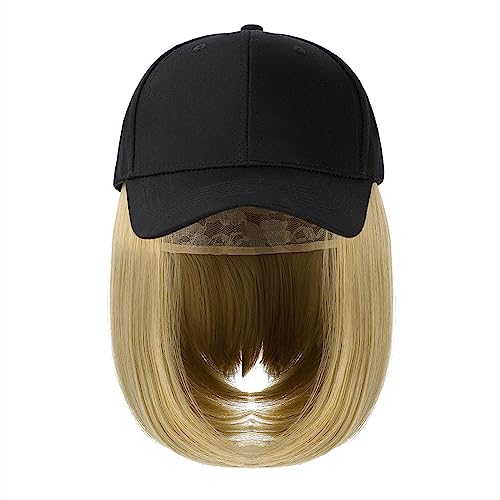 Kappe mit Haarverlängerungen für Damen Synthetische Einstellbare Schwarze Hut Perücken Kurze Bob Gerade Baseball Kappe Perücke Nahtlose Verbindung Haarverlängerungen für Frauen Hut Perücke für von TEESONG