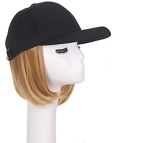 Kappe mit Haarverlängerungen für Damen Synthetische Einstellbare Schwarze Hut Perücken Kurze Bob Gerade Baseball Kappe Perücke Nahtlose Verbindung Haarverlängerungen für Frauen Hut Perücke für von TEESONG