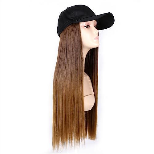 Kappe mit Haarverlängerungen für Frauen Mode schwarze Baseballkappe mit Perücke Lange gewellte synthetische Hutperücken Schließen Sie natürliche verstellbare gerade Haarhutperücke an Hut Perücke für von TEESONG