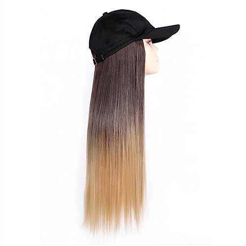Kappe mit Haarverlängerungen für Frauen Mode schwarze Baseballkappe mit Perücke Lange gewellte synthetische Hutperücken Schließen Sie natürliche verstellbare gerade Haarhutperücke an Hut Perücke für von TEESONG