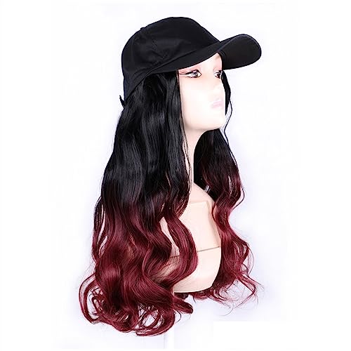 Kappe mit Haarverlängerungen für Frauen Mode schwarze Baseballkappe mit Perücke Lange gewellte synthetische Hutperücken Schließen Sie natürliche verstellbare gerade Haarhutperücke an Hut Perücke für von TEESONG