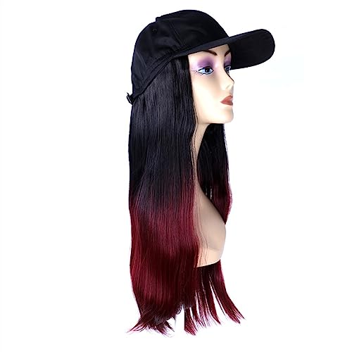 Kappe mit Haarverlängerungen für Frauen Mode schwarze Baseballkappe mit Perücke Lange gewellte synthetische Hutperücken Schließen Sie natürliche verstellbare gerade Haarhutperücke an Hut Perücke für von TEESONG