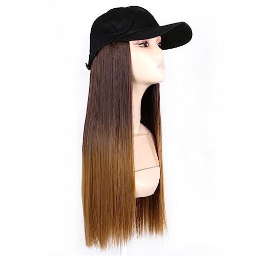 Kappe mit Haarverlängerungen für Frauen Mode schwarze Baseballkappe mit Perücke Lange gewellte synthetische Hutperücken Schließen Sie natürliche verstellbare gerade Haarhutperücke an Hut Perücke für von TEESONG