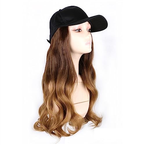Kappe mit Haarverlängerungen für Frauen Mode schwarze Baseballkappe mit Perücke Lange gewellte synthetische Hutperücken Schließen Sie natürliche verstellbare gerade Haarhutperücke an Hut Perücke für von TEESONG