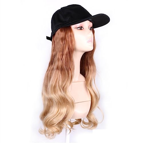 Kappe mit Haarverlängerungen für Frauen Mode schwarze Baseballkappe mit Perücke Lange gewellte synthetische Hutperücken Schließen Sie natürliche verstellbare gerade Haarhutperücke an Hut Perücke für von TEESONG