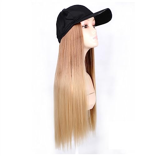 Kappe mit Haarverlängerungen für Frauen Mode schwarze Baseballkappe mit Perücke Lange gewellte synthetische Hutperücken Schließen Sie natürliche verstellbare gerade Haarhutperücke an Hut Perücke für von TEESONG
