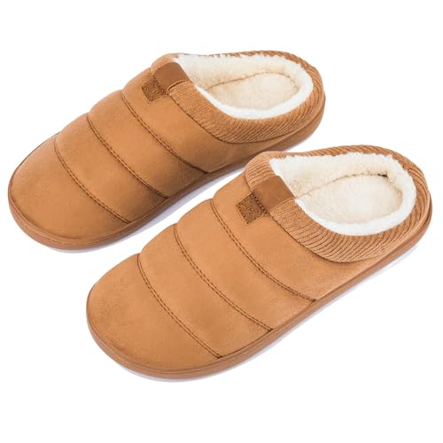 TEGELE Hausschuhe Herren Winter Warme Weiche Komfort Memory Foam Rutschfeste für Drinnen und Draußen Braun 41-42 von TEGELE