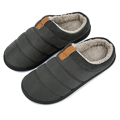 TEGELE Hausschuhe Herren Winter Warme Weiche Komfort Memory Foam Rutschfeste für Drinnen und Draußen Dunkel Grau 41-42 von TEGELE