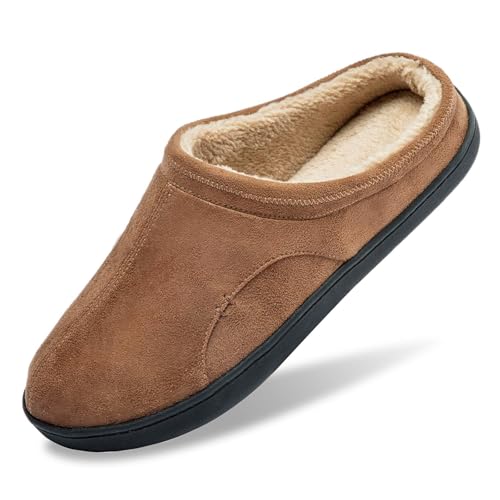 TEGELE Herren Hausschuhe Memory Foam Warme Hausschuhe Winter Gefütterte Pantoffeln Slipper Mit rutschfeste Gummisohle für Drinnen und Draußen Braun 49/50 EU von TEGELE