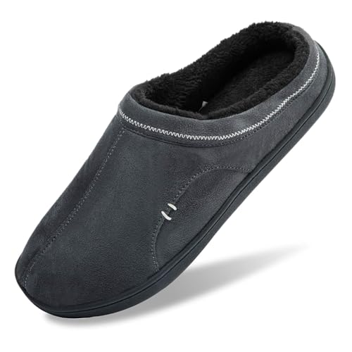 TEGELE Herren Hausschuhe Memory Foam Warme Hausschuhe Winter Gefütterte Pantoffeln Slipper Mit rutschfeste Gummisohle für Drinnen und Draußen Dunkelgrau 39/40 EU von TEGELE